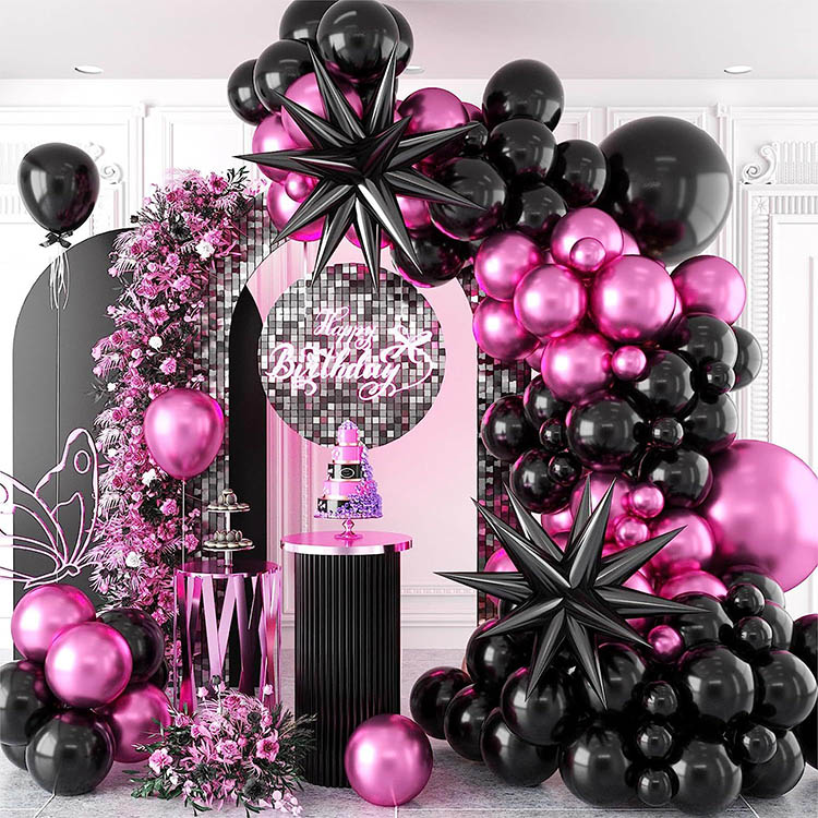 โลหะ Magenta Black Exploding Star Garland Arch